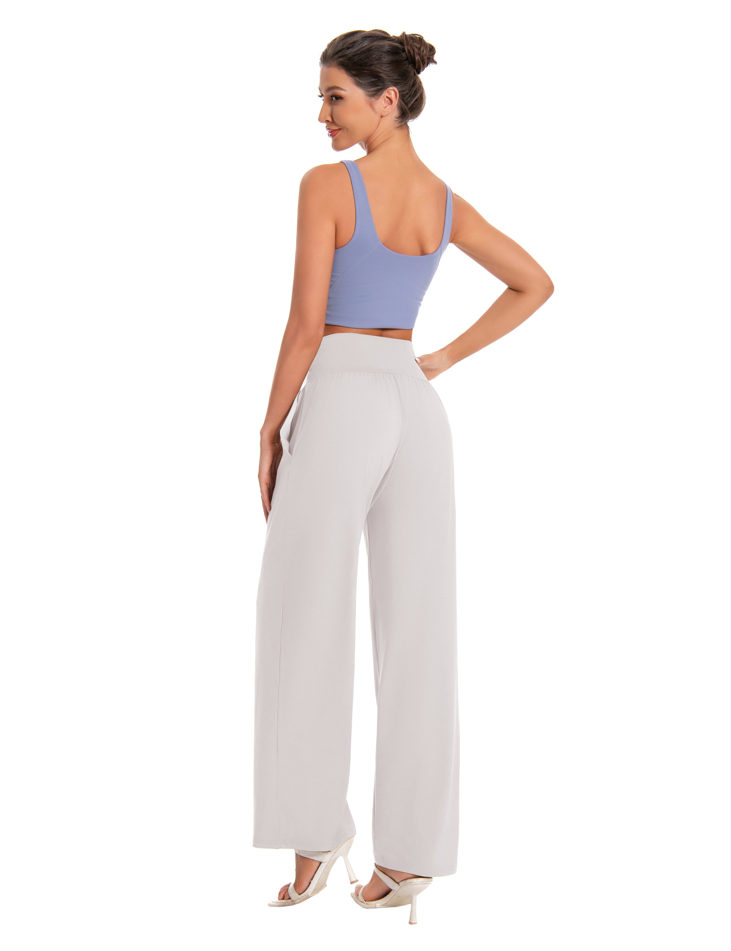 Wide-Leg Yoga Pants in Light Khaki — Neutrals Only style look